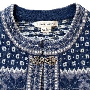 Vintage Susan Bristol Blue and White Nordic Wool Cardigan Fair Isle Sweater